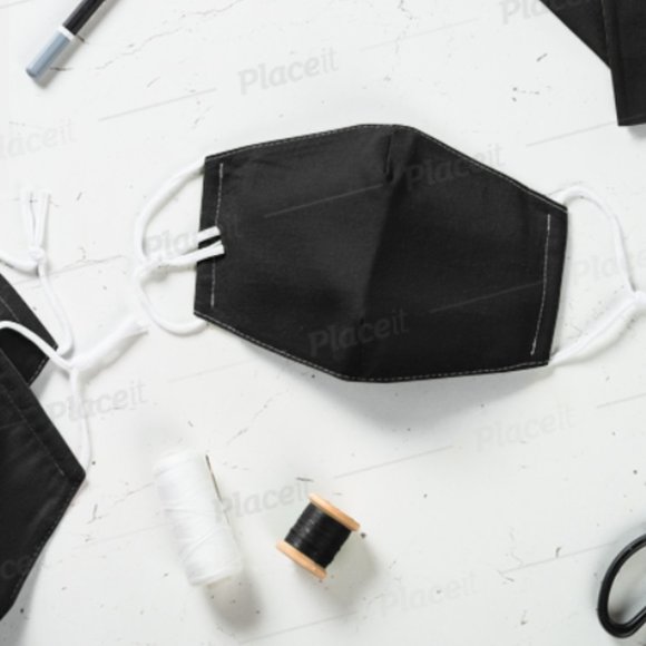 3 Pack Linen Face Masks Black, Navy and White - Picture 2 of 11